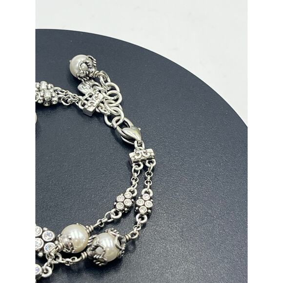 Brighton Atma White Pearls Rhinestone Silver Tone Double Strand Bracelet J34522 - Picture 7 of 7